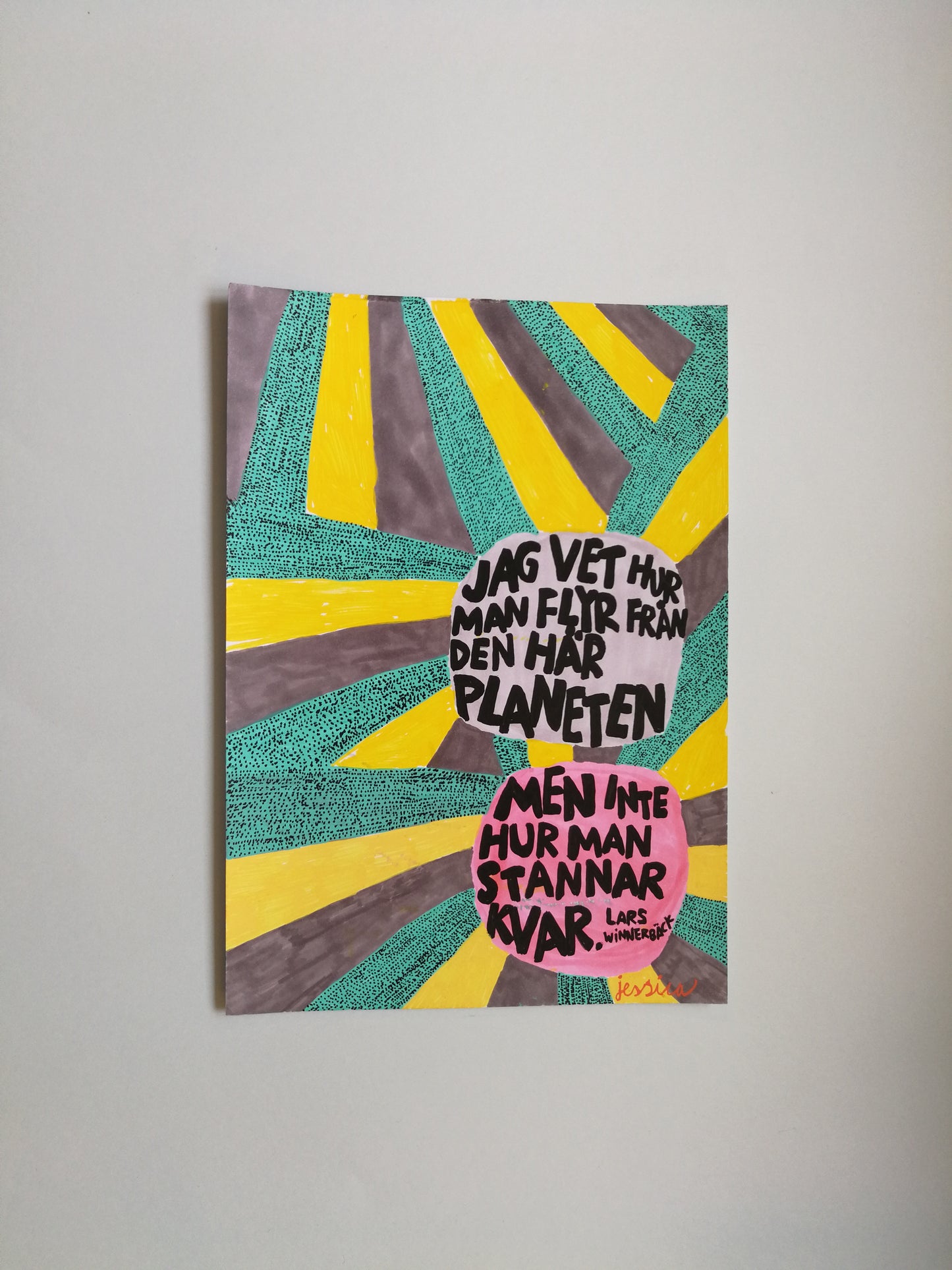 Jag vet hur man flyr från den här planeten. Handritad originalteckning, A4