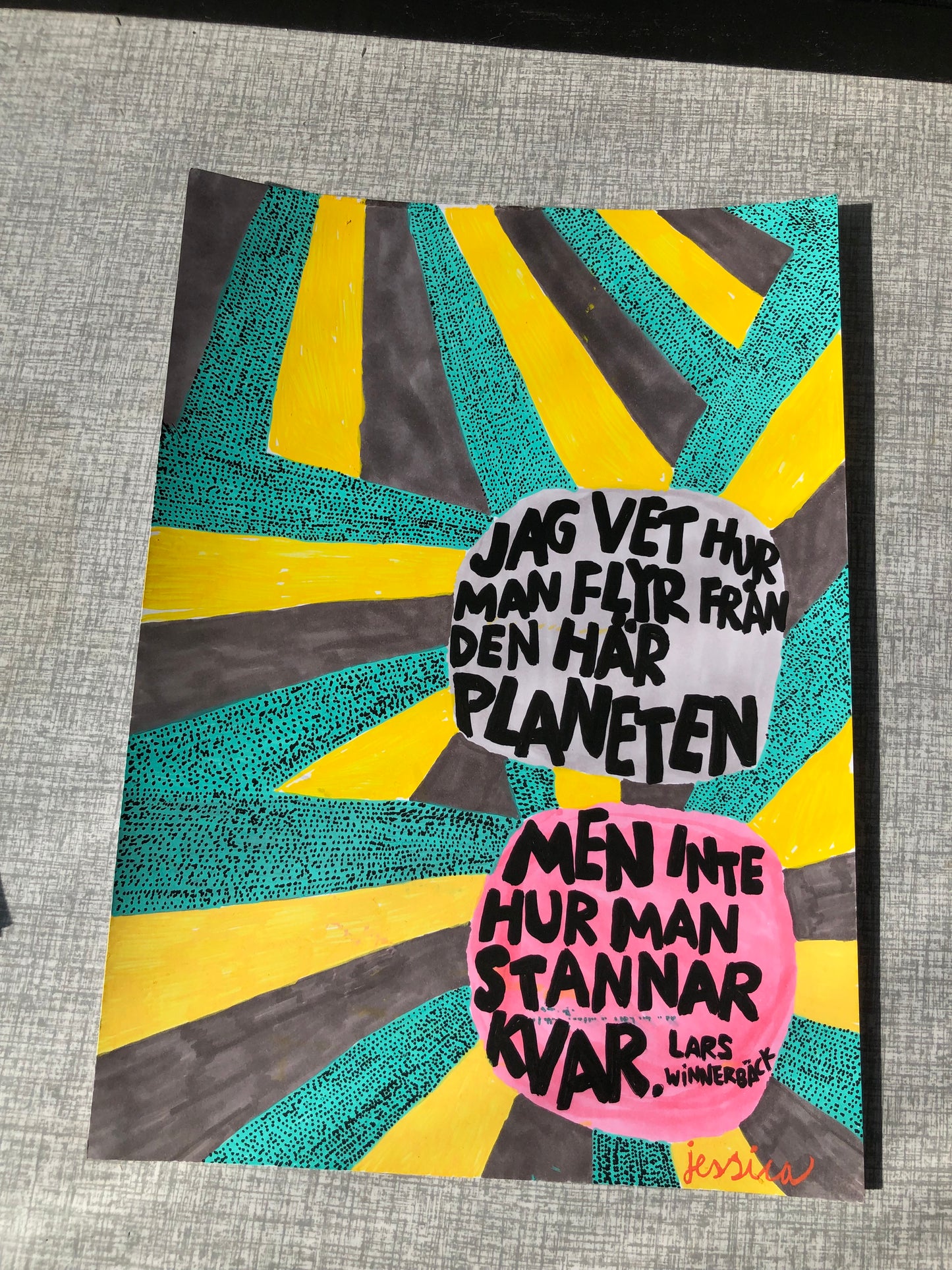 Jag vet hur man flyr från den här planeten. Handritad originalteckning, A4